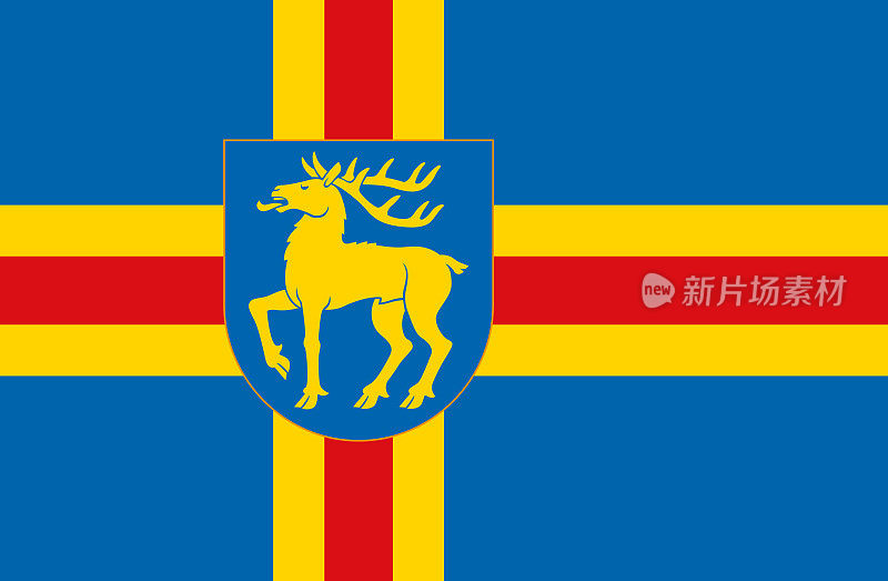 Flag of the Åland Islands. The administrative center of Mariehamn.